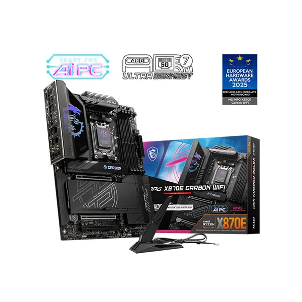 MSI MPG X870E CARBON WIFI ATX Gaming Motherboard, AMD X870E Chipset, AM5 Socket, DDR5 Memory Support, PCIe 5.0 Expansion, WiFi 7 High-End Gaming Platform
