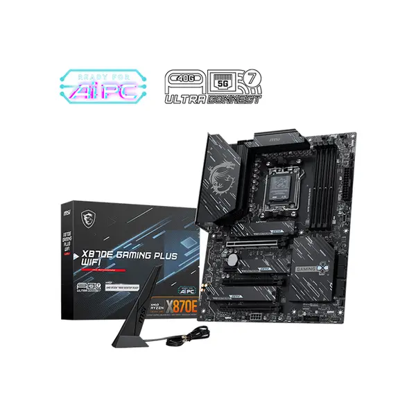 MSI X870E GAMING PLUS WIFI ATX Gaming Motherboard, AMD X870E Chipset, AM5 Socket, DDR5 Memory Support, PCIe 5.0 Expansion, WiFi 7 Gaming Platform