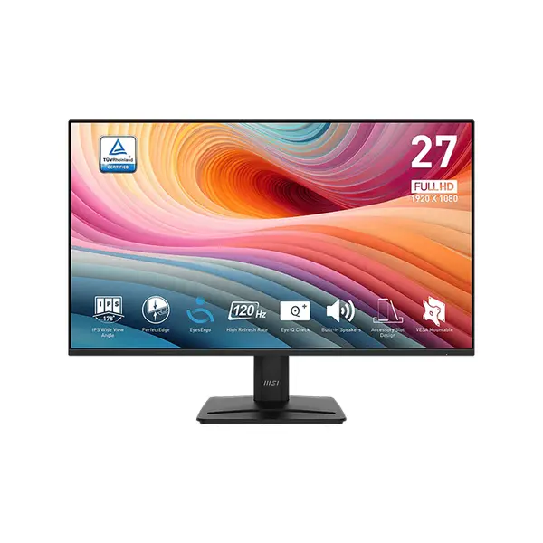 MSI PRO MP275 E2 27 Inch Full HD Monitor, 1920×1080 Resolution, 120Hz Refresh Rate, IPS Panel Technology, HDMI and DisplayPort Connectivity, Productivity and Everyday Computing Display