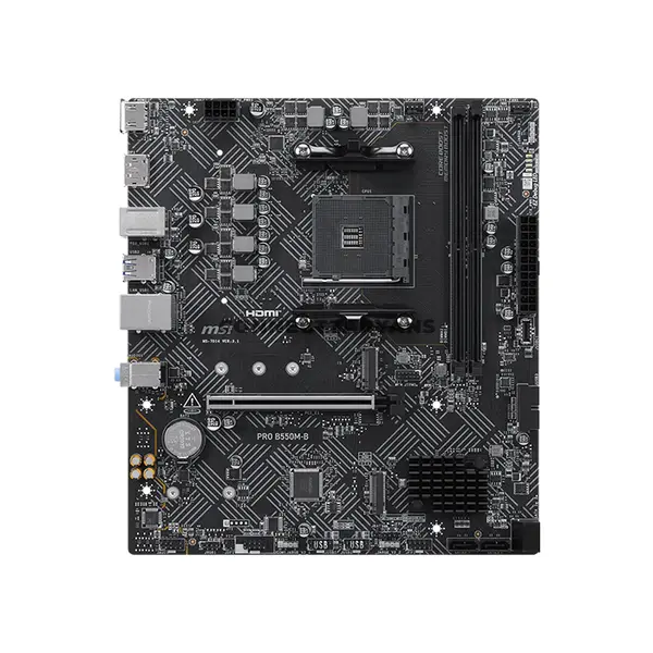 MSI PRO B550M-B Micro-ATX Motherboard, AMD B550 Chipset, AM4 Socket, DDR4 up to 4600+ MT/s OC, PCIe 4.0 x16, Lightning Gen4 x4 M.2, Front USB Type-C, Core Boost, Audio Boost, EZ Debug LED