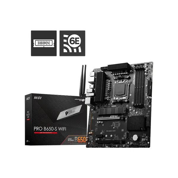 MSI PRO B650-S WIFI ATX Motherboard, AMD B650 Chipset, AM5 Socket, DDR5 Memory Support, WiFi Connectivity, Professional and Productivity Performance Platform