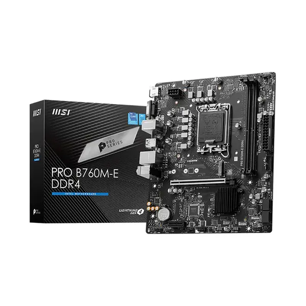 MSI PRO B760M-E DDR4 Micro-ATX Motherboard, LGA1700 Socket, PCIe 4.0 Support, Dual Channel DDR4 Memory, Intel Core 14th Gen Ready Entry-Level Performance Motherboard