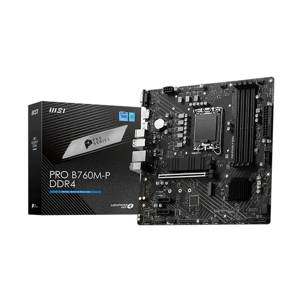 MSI PRO B760M-P DDR4 Micro-ATX Motherboard, LGA1700 Socket, PCIe 4.0 Support, Dual Channel DDR4 Memory, Intel Core 14th Gen Ready Business and Productivity Motherboard