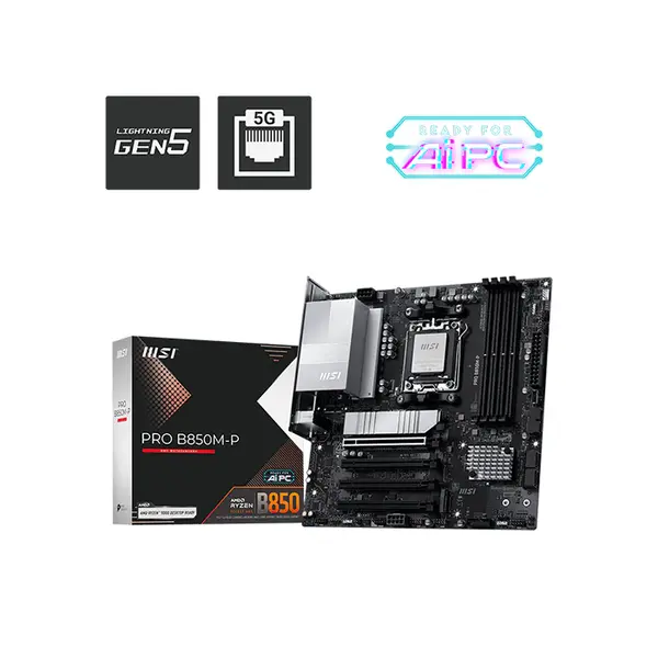 MSI PRO B850M-P Micro-ATX Motherboard, AMD B850 Chipset, AM5 Socket, DDR5 Memory Support, Next-Generation Ryzen Desktop Platform Motherboard