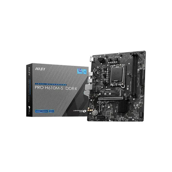 MSI PRO H610M-S DDR4 Micro-ATX Motherboard, Intel LGA1700 Socket, PCIe 4.0 Expansion, Dual Channel DDR4 Memory Support, Intel Core 14th Gen Compatible Platform