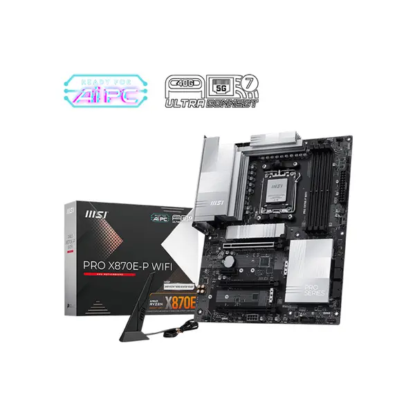 MSI PRO X870E-P WIFI ATX Motherboard, AMD X870E Chipset, AM5 Socket, DDR5 Memory Support, PCIe 5.0 Expansion, WiFi 7 Professional Performance Platform