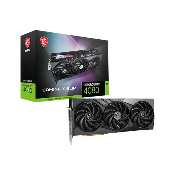 MSI GeForce RTX 4080 16GB GAMING X SLIM GDDR6X Graphics Card, Triple Fan Cooling, PCIe 4.0, HDMI 2.1a, DisplayPort 1.4a