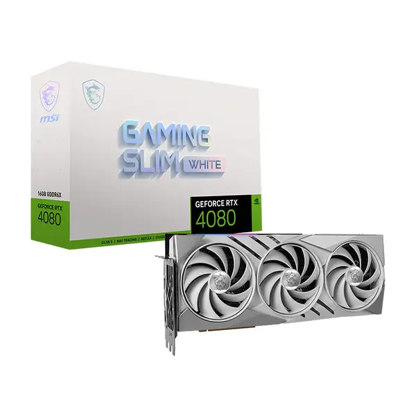 MSI GeForce RTX 4080 16GB GAMING SLIM WHITE GDDR6X Graphics Card, Triple Fan Cooling, PCIe 4.0, HDMI 2.1a, DisplayPort 1.4a