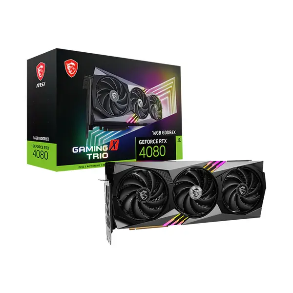 MSI GeForce RTX 4080 16GB GAMING X TRIO GDDR6X Graphics Card, Triple Fan Cooling, PCIe 4.0, HDMI 2.1a, DisplayPort 1.4a