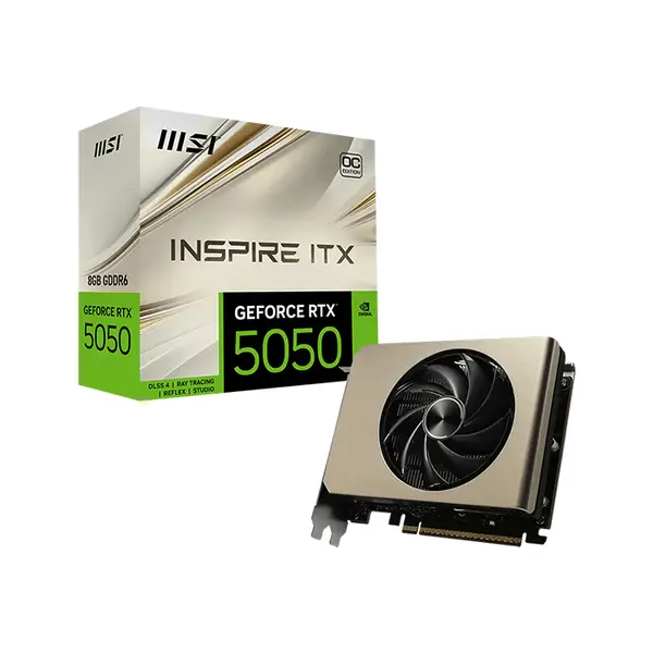 MSI GeForce RTX 5050 8G INSPIRE ITX OC Graphics Card, 8GB GDDR6 Memory, PCIe 5.0 Interface, Compact ITX Form Factor Design, HDMI 2.1b and DisplayPort 2.1b Connectivity, Factory Overclocked Small Form Factor Gaming GPU