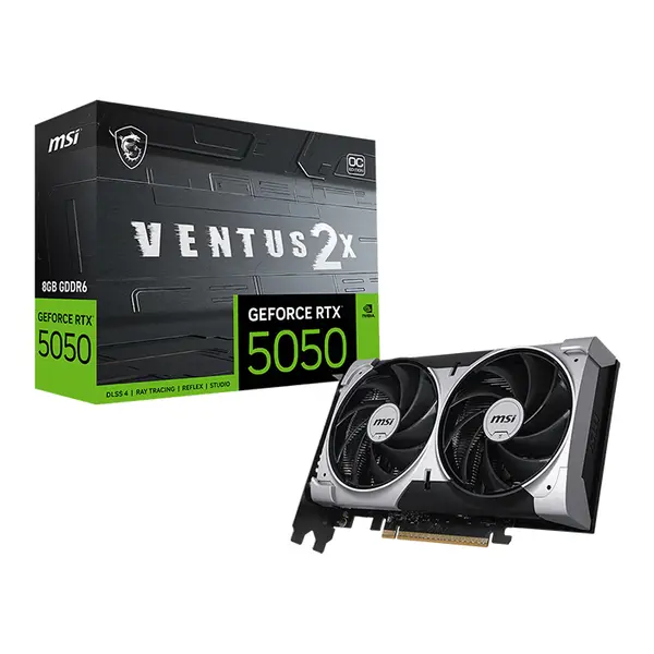 MSI GeForce RTX 5050 8G VENTUS 2X OC Graphics Card, 8GB GDDR6 Memory, PCIe 5.0 Interface, Dual-Fan VENTUS Cooling System, HDMI 2.1b and DisplayPort 2.1b Connectivity, Factory Overclocked Gaming GPU