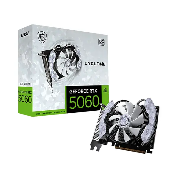 MSI GeForce RTX 5060 8G CYCLONE OC 8GB GDDR7 Graphics Card, CYCLONE Cooling Design, PCIe 5.0, HDMI 2.1b, DisplayPort 2.1b
