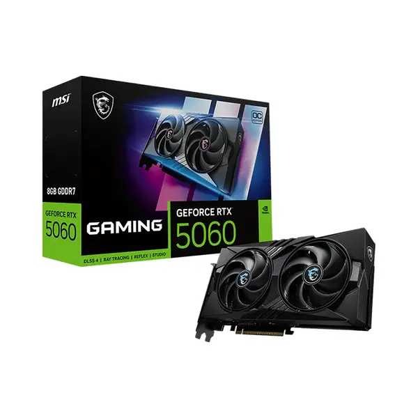 MSI GeForce RTX 5060 8G GAMING OC Graphics Card, 8GB GDDR7 Memory, PCIe 5.0 Interface, TWIN FROZR Cooling System, HDMI 2.1b and DisplayPort 2.1b Connectivity, Factory Overclocked Gaming GPU