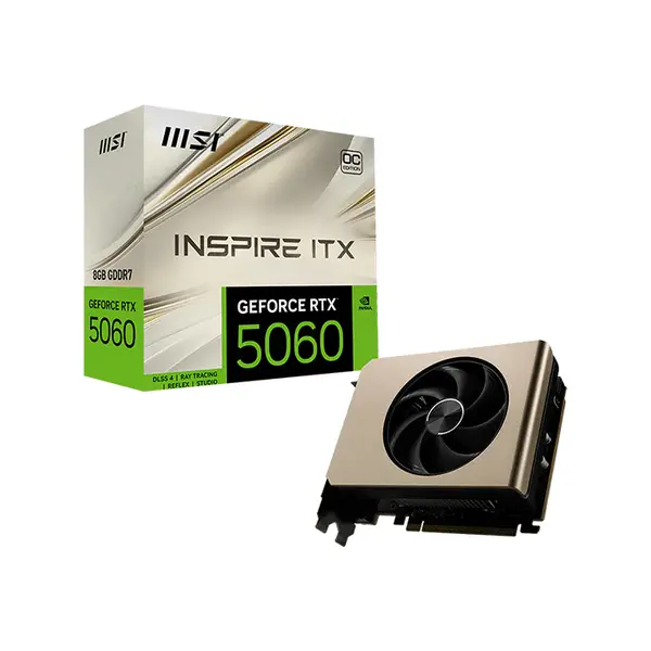 MSI GeForce RTX 5060 8G INSPIRE ITX OC 8GB GDDR7 Graphics Card, Compact ITX Design, PCIe 5.0, HDMI 2.1b, DisplayPort 2.1b