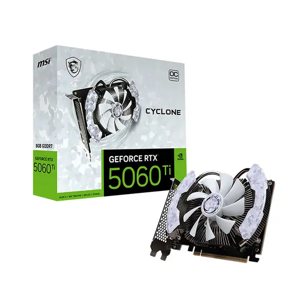MSI GeForce RTX 5060 Ti 8G CYCLONE OC 8GB GDDR7 Graphics Card, CYCLONE Cooling Design, PCIe 5.0, HDMI 2.1b, DisplayPort 2.1b