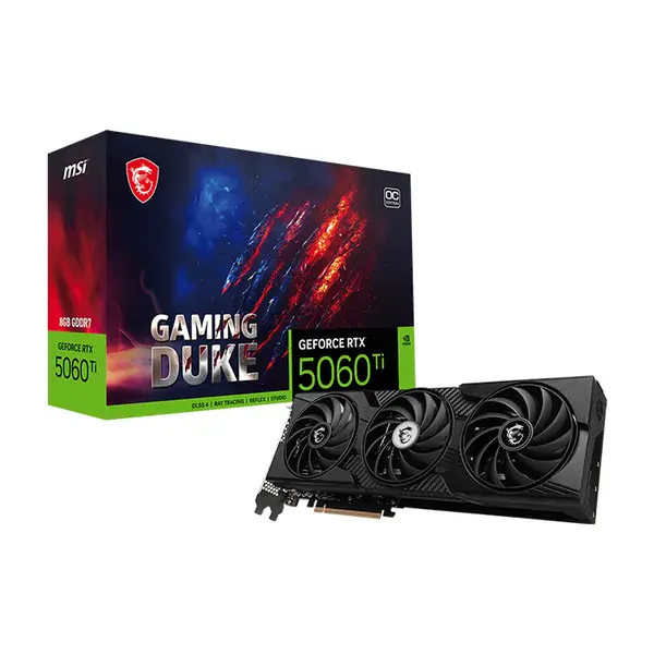 MSI GeForce RTX 5060 Ti 8G GAMING DUKE 3X OC 8GB GDDR7 Graphics Card, Triple Fan Cooling, PCIe 5.0, HDMI 2.1b, DisplayPort 2.1b