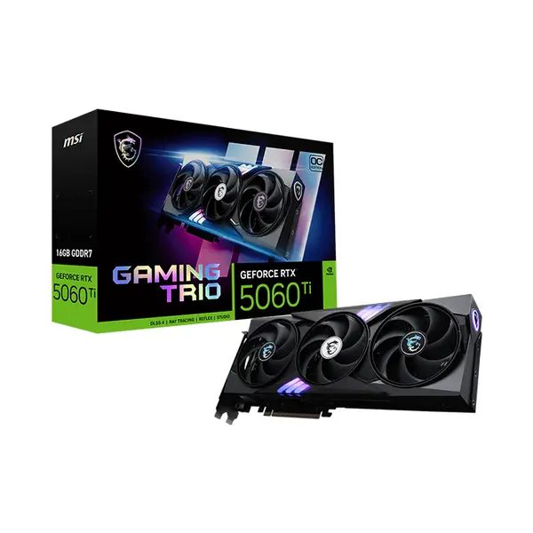 MSI GeForce RTX 5060 Ti 16G GAMING TRIO OC 16GB GDDR7 Graphics Card, Triple Fan Cooling, PCIe 5.0, HDMI 2.1b, DisplayPort 2.1b