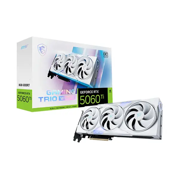 MSI GeForce RTX 5060 Ti 8G GAMING TRIO OC WHITE 8GB GDDR7 Graphics Card, Triple Fan Cooling, PCIe 5.0, HDMI 2.1b, DisplayPort 2.1b