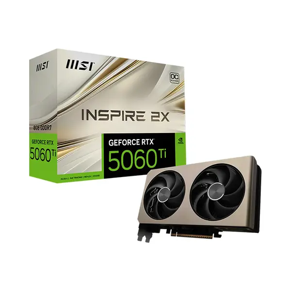 MSI GeForce RTX 5060 Ti 8G INSPIRE 2X OC 8GB GDDR7 Graphics Card, Dual Fan Cooling, PCIe 5.0, HDMI 2.1b, DisplayPort 2.1b