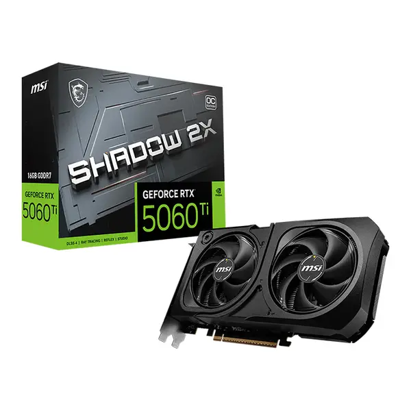 MSI GeForce RTX 5060 Ti 16G SHADOW 2X OC PLUS 16GB GDDR7 Graphics Card, Dual Fan Cooling, PCIe 5.0, HDMI 2.1b, DisplayPort 2.1b