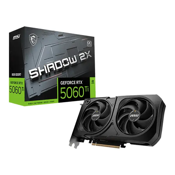 MSI GeForce RTX 5060 Ti 8G SHADOW 2X OC PLUS 8GB GDDR7 Graphics Card, Dual Fan Cooling, PCIe 5.0, HDMI 2.1b, DisplayPort 2.1b