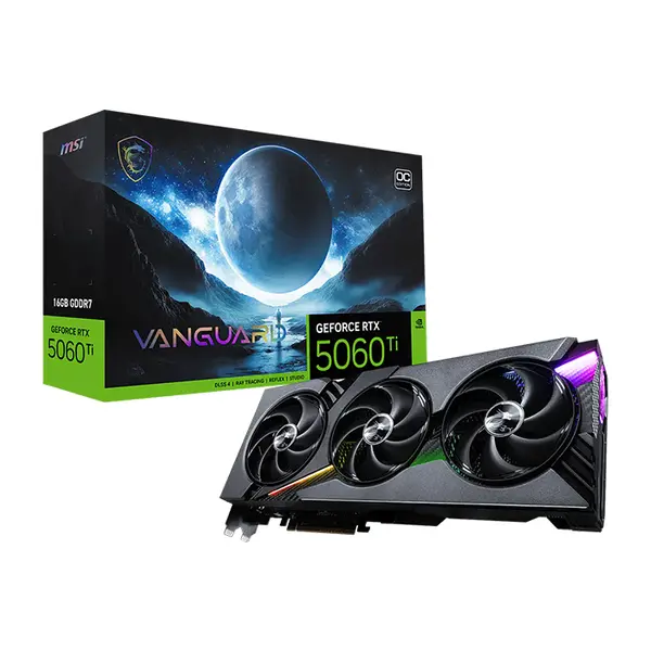 MSI GeForce RTX 5060 Ti 16G VANGUARD OC 16GB GDDR7 Graphics Card, Hyper Frozr Cooling, PCIe 5.0, HDMI 2.1b, DisplayPort 2.1b