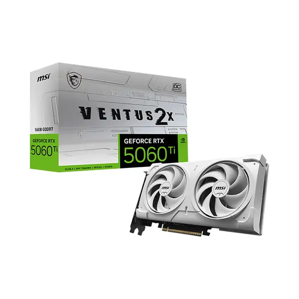 MSI GeForce RTX 5060 Ti 16G VENTUS 2X OC WHITE PLUS 16GB GDDR7 Graphics Card, Dual Fan Cooling, PCIe 5.0, HDMI 2.1b, DisplayPort 2.1b