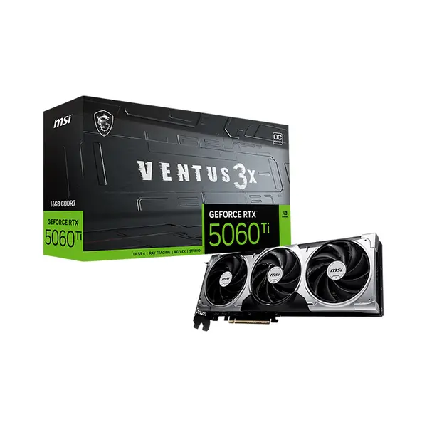 MSI GeForce RTX 5060 Ti 16G VENTUS 3X OC 16GB GDDR7 Graphics Card, Triple Fan Cooling, PCIe 5.0, HDMI 2.1b, DisplayPort 2.1b