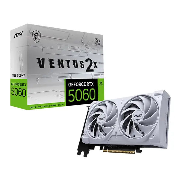 MSI GeForce RTX 5060 Ti 8G VENTUS 2X OC WHITE PLUS 8GB GDDR7 Graphics Card, Dual Fan Cooling, PCIe 5.0, HDMI 2.1b, DisplayPort 2.1b