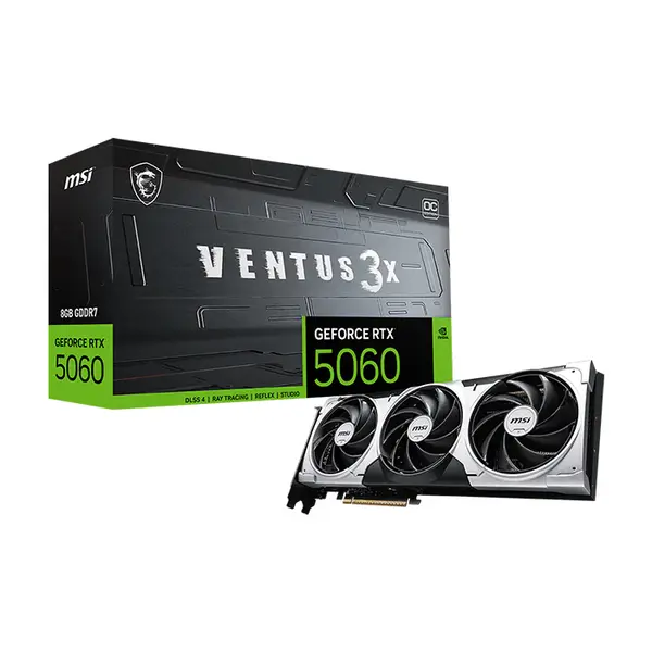 MSI GeForce RTX 5060 Ti 8G VENTUS 3X OC 8GB GDDR7 Graphics Card, Triple Fan Cooling, PCIe 5.0, HDMI 2.1b, DisplayPort 2.1b