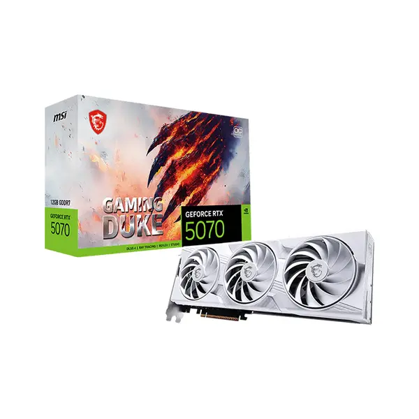MSI GeForce RTX 5070 12G GAMING DUKE 3X OC WHITE 12GB GDDR7 Graphics Card, Triple Fan Cooling, PCIe 5.0, HDMI 2.1b, DisplayPort 2.1b
