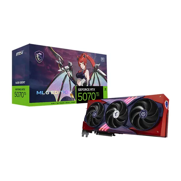 MSI GeForce RTX 5070 Ti 16G MLG EDITION OC 16GB GDDR7 Graphics Card, Triple Fan Cooling, PCIe 5.0, HDMI 2.1b, DisplayPort 2.1b