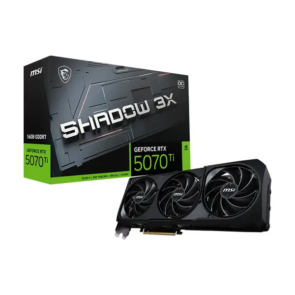 MSI GeForce RTX 5070 Ti 16G SHADOW 3X OC 16GB GDDR7 Graphics Card, Triple Fan Cooling, PCIe 5.0, HDMI 2.1b, DisplayPort 2.1b