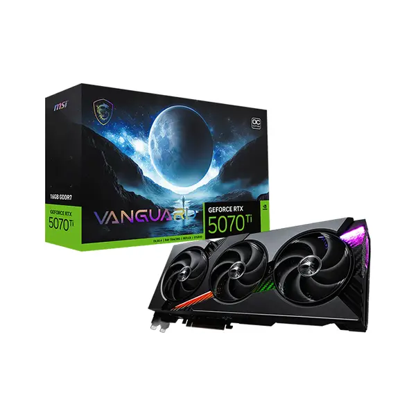 MSI GeForce RTX 5070 Ti 16G VANGUARD OC 16GB GDDR7 Graphics Card, Hyper Frozr Cooling, PCIe 5.0, HDMI 2.1b, DisplayPort 2.1b