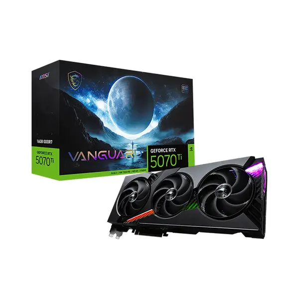 MSI GeForce RTX 5070 Ti 16G VANGUARD SOC 16GB GDDR7 Graphics Card, Hyper Frozr Cooling, PCIe 5.0, HDMI 2.1b, DisplayPort 2.1b