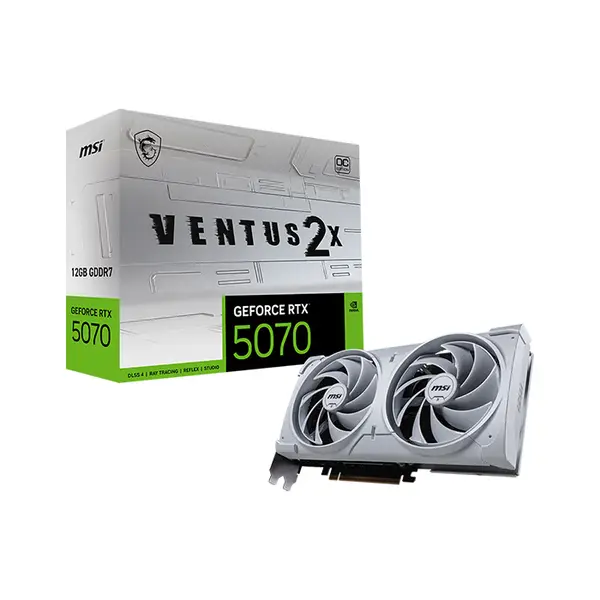 MSI GeForce RTX 5070 12G VENTUS 2X OC WHITE 12GB GDDR7 Graphics Card, Dual Fan Cooling, PCIe 5.0, HDMI 2.1b, DisplayPort 2.1b
