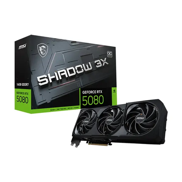 MSI GeForce RTX 5080 16G SHADOW 3X OC 16GB GDDR7 Graphics Card, Triple Fan Cooling, PCIe 5.0, HDMI 2.1b, DisplayPort 2.1b