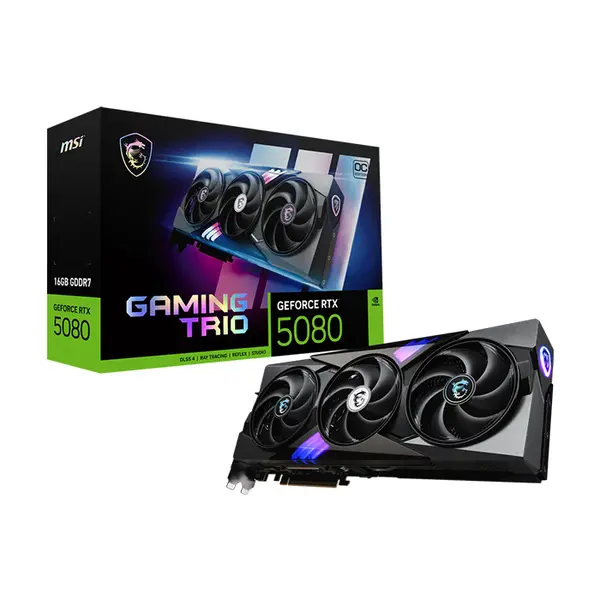 MSI GeForce RTX 5080 16G GAMING TRIO OC 16GB GDDR7 Graphics Card, Triple Fan Cooling, PCIe 5.0, HDMI 2.1b, DisplayPort 2.1b