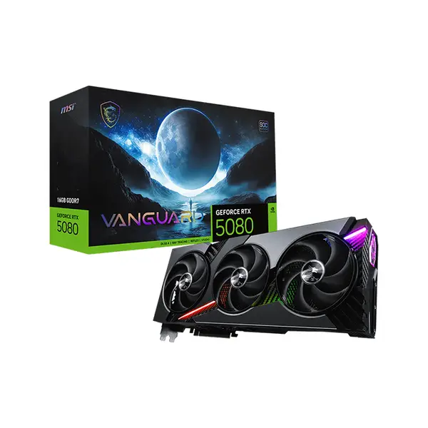 MSI GeForce RTX 5080 16G VANGUARD SOC 16GB GDDR7 Graphics Card, Hyper Frozr Cooling, PCIe 5.0, HDMI 2.1b, DisplayPort 2.1b