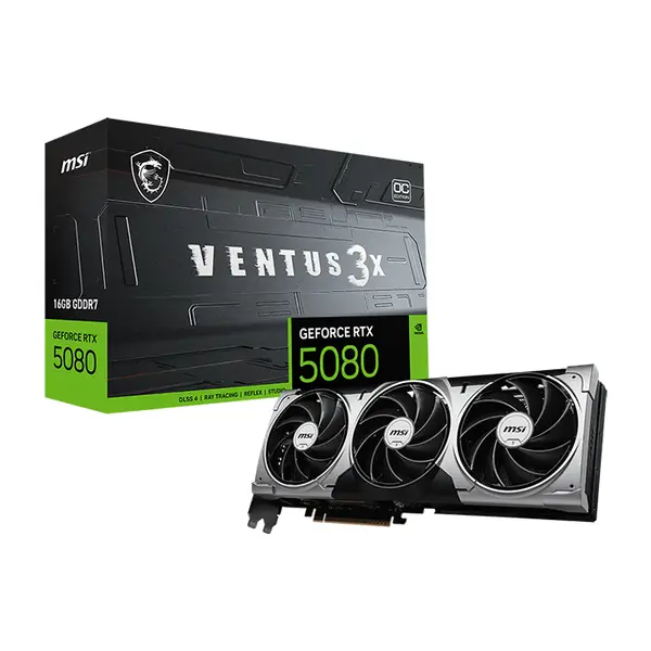 MSI GeForce RTX 5080 16G VENTUS 3X OC 16GB GDDR7 Graphics Card, Triple Fan Cooling, PCIe 5.0, HDMI 2.1b, DisplayPort 2.1b