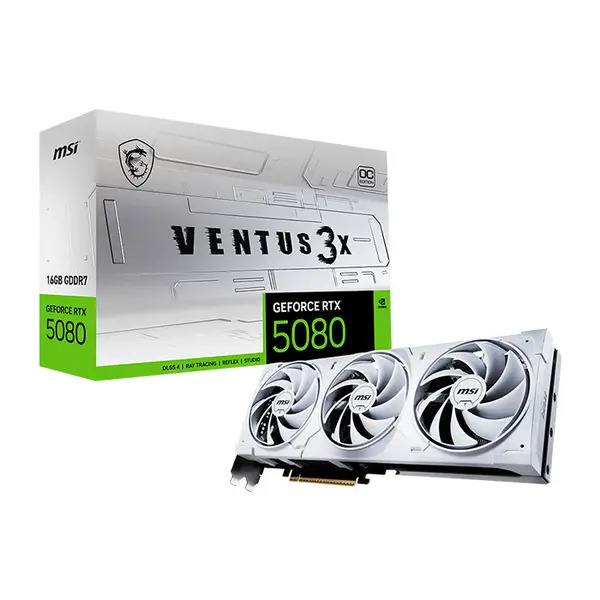 MSI GeForce RTX 5080 16G VENTUS 3X OC WHITE 16GB GDDR7 Graphics Card, Triple Fan Cooling, PCIe 5.0, HDMI 2.1b, DisplayPort 2.1b