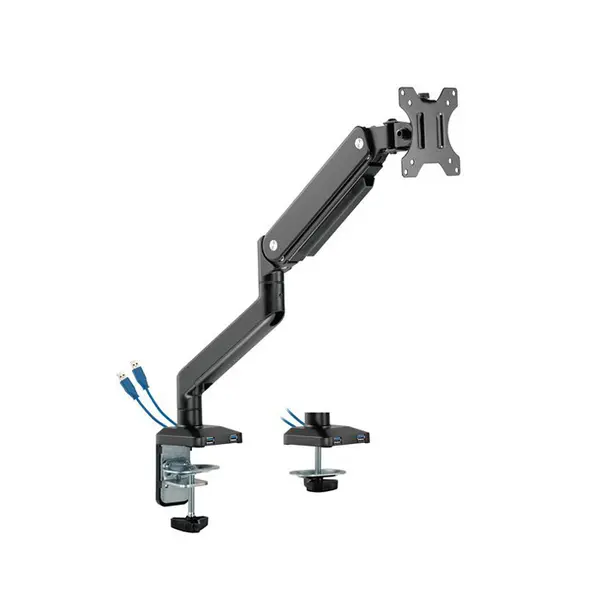 MXG BMA-12U Single Monitor Arm Mount, Single Display Support, Aluminum Spring-Assisted Mechanism, Integrated USB 3.0 Cable Management, Matte Black Ergonomic Desk Mount