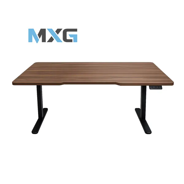 MXG DMD-01 Dual Motor Motorized Sit-Stand Desk Brown Matte Woody Texture Finish, 0.75-Inch Thick Desktop Surface, Electric Height Adjustment System, Ergonomic Workstation for Office and Gaming Environments