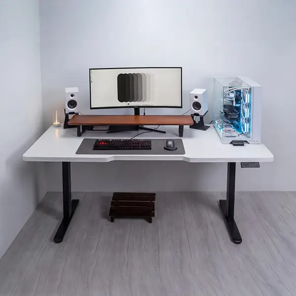 MXG DMD-01 Dual Motor Motorized Sit-Stand Desk White Matte Edition, 0.75-Inch Thick Desktop Surface, Electric Height Adjustment System, Ergonomic Workstation for Office and Gaming Environments