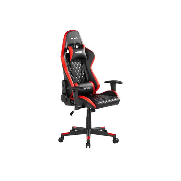 MXG GCH-01 Diamond Quilted PU Gaming Chair Red Black Edition, Premium PU Leather Upholstery, Adjustable Headrest Cushion, Lumbar Support System, Ergonomic Gaming Seating Solution
