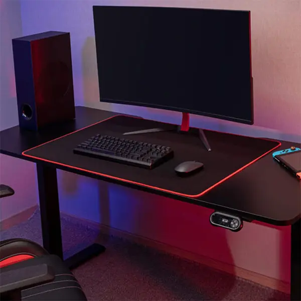 MXG MGD-01R Sit-Stand Gaming Desk Black Edition, Single Motor Height Adjustment System, RGB Lighting Effects, Creative Control Panel, Ergonomic Gaming and Productivity Workstation