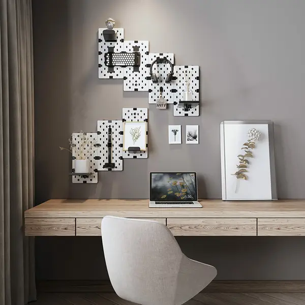 MXG PB-07 Modular Pegboards Wall Mount Organizer White Edition, 7-Piece Modular Panel Set, Gaming Setup Organization System, Customizable Wall Storage Solution, Desktop Accessory Organizer