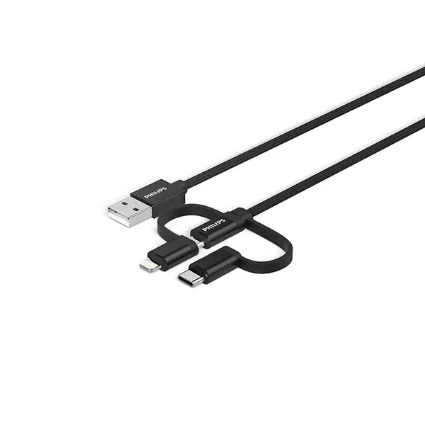 Philips Durable 3-in-1 Chargeable Cable, Multi-Connector Fast Charging and Data Transfer Design, Universal Mobile Device Charging Cable