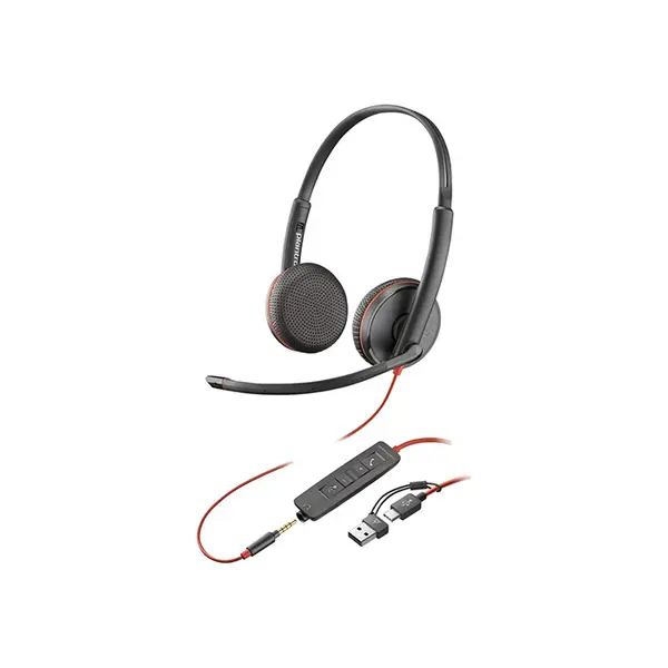Plantronics Blackwire C3225 Stereo UC Headset, USB-C & 3.5mm Connectivity, Noise-Cancelling Microphone, Dynamic EQ Audio, In-Line Call Controls, Professional Wired Headset