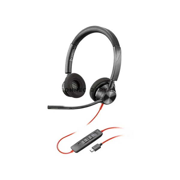 Plantronics Poly Blackwire 3320 8X220AA Stereo Microsoft Teams Certified USB-C Wired Headset, 32mm Drivers, Noise-Canceling Microphone, SoundGuard Digital & USB-C/A Adapter